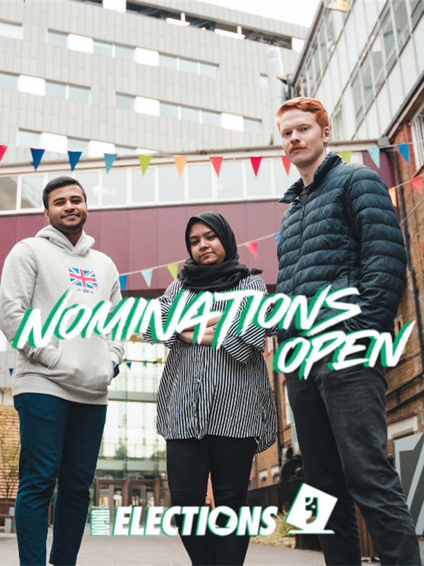 Picture of the current officers standing outside with text over the image saying Nominations open
