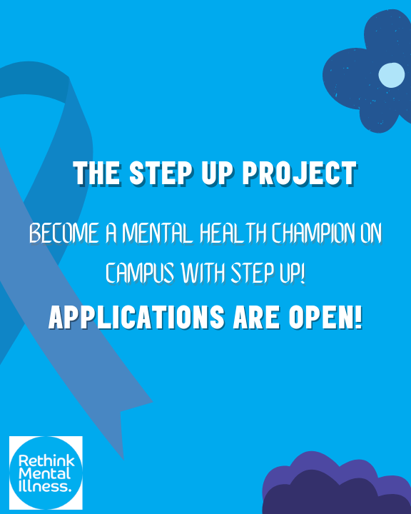 Blue background with a blue awareness ribbon on the left side and two flowers on the right side.