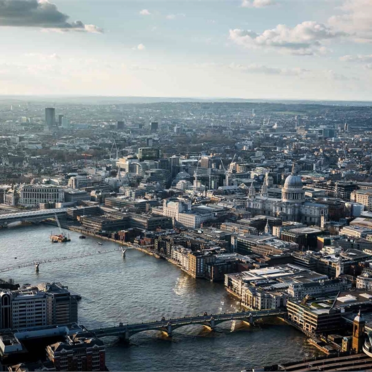 A drone photograph of London South Bank